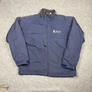 Outer Boundary Mens Navy Fleece Lined Windbreaker Jacket Large Tecumseh Logo